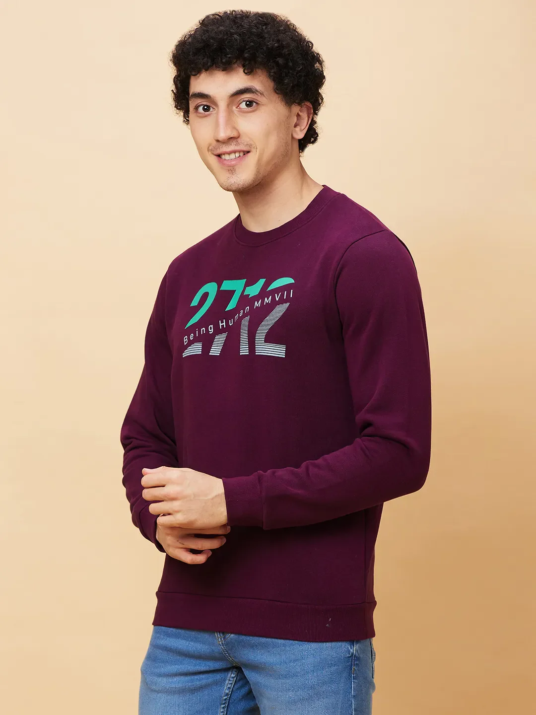 Red Regular Fit Round Neck Long Sleeves Men's Sweatshirt by Being Human Clothing - Image 4