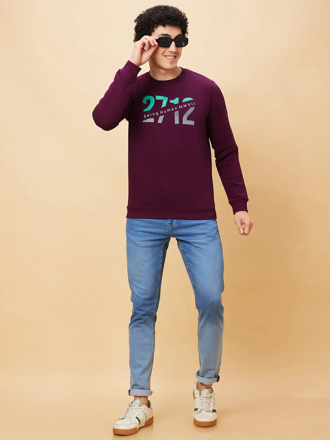 Red Regular Fit Round Neck Long Sleeves Men's Sweatshirt by Being Human Clothing - Image 6