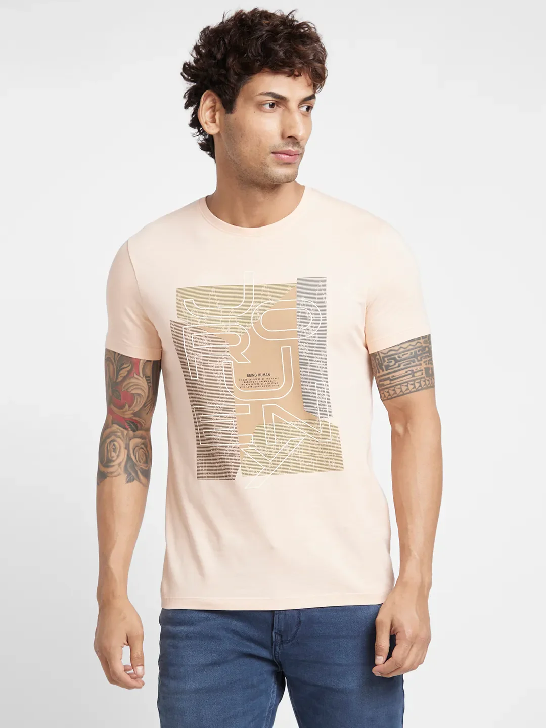 Apricot Regular Fit Round Neck Men's T-Shirt by Being Human Clothing