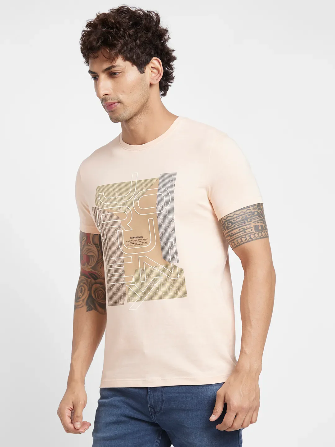 Apricot Regular Fit Round Neck Men's T-Shirt by Being Human Clothing - Image 3