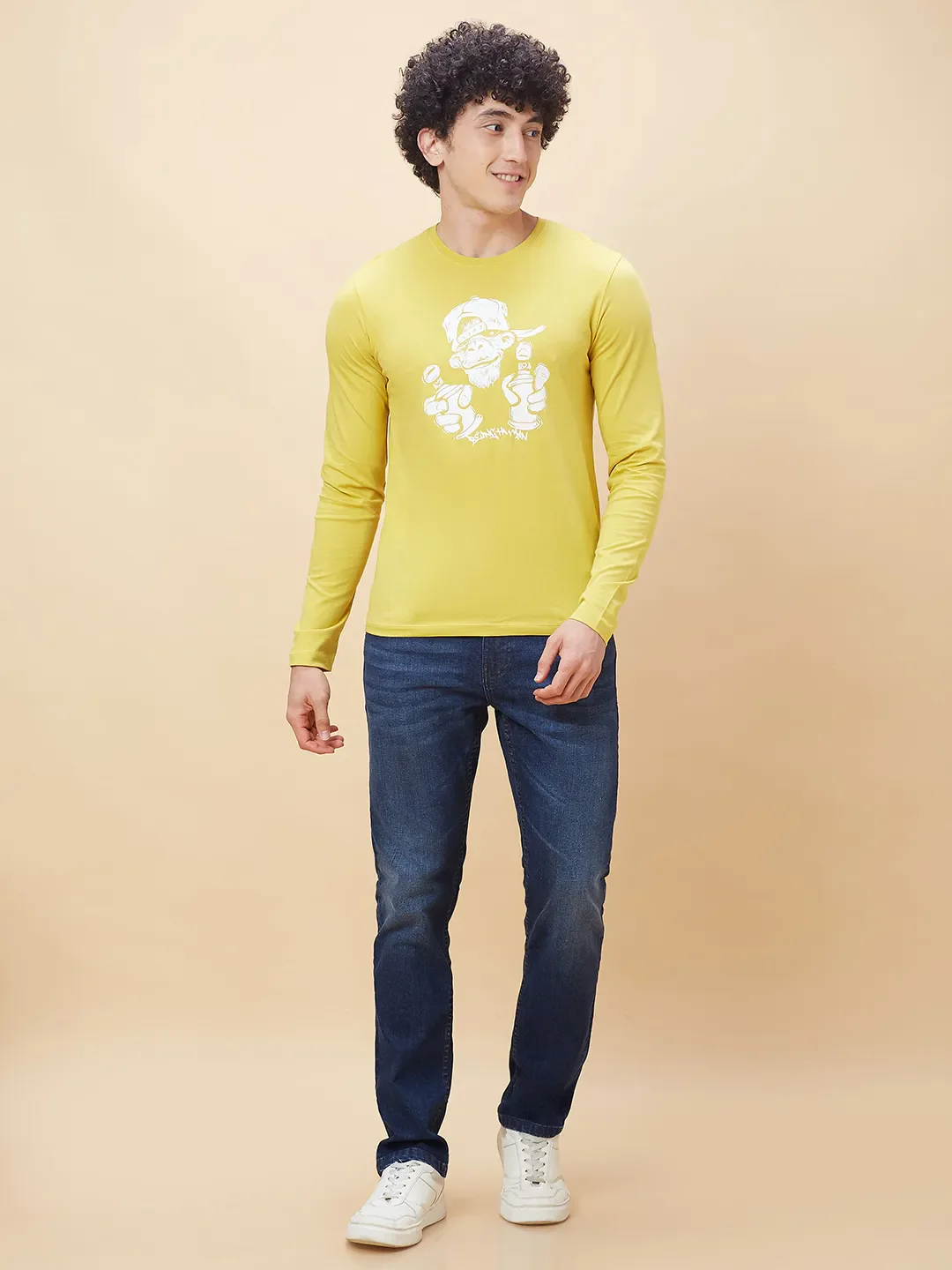Yellow Regular Fit Men's Long Sleeves T-Shirt by Being Human Clothing - Image 2