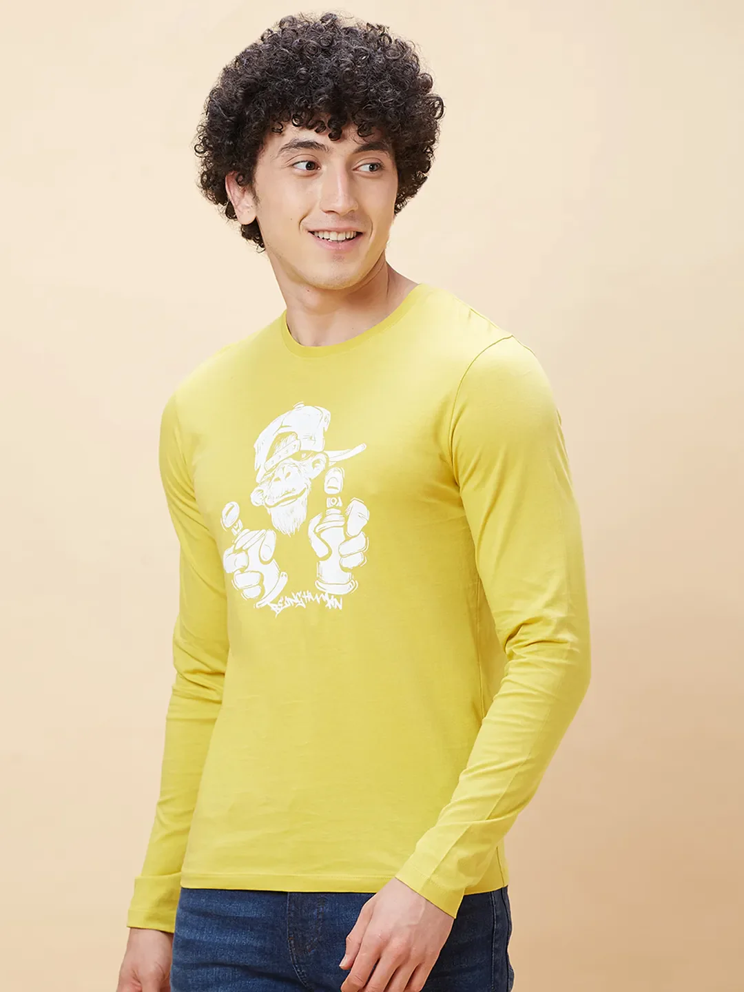 Yellow Regular Fit Men's Long Sleeves T-Shirt by Being Human Clothing - Image 4