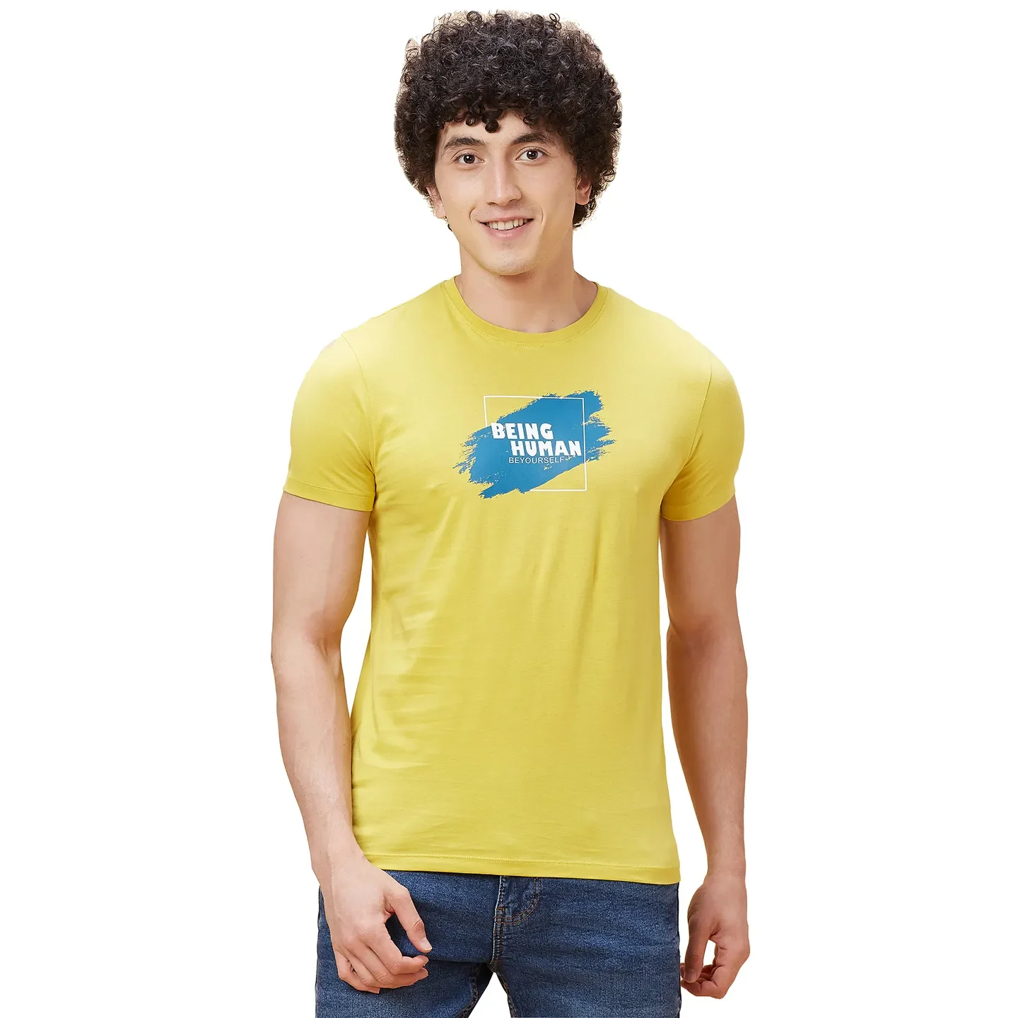 Yellow Regular Fit Men's Short Sleeves T-Shirt by Being Human Clothing