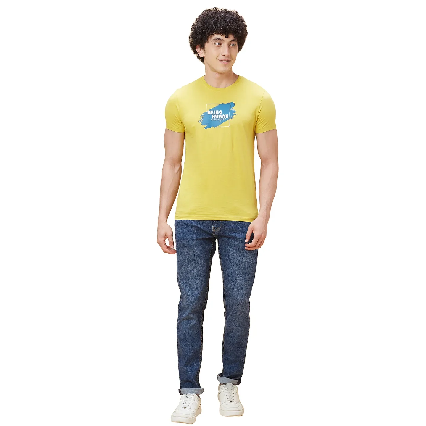 Yellow Regular Fit Men's Short Sleeves T-Shirt by Being Human Clothing - Image 2