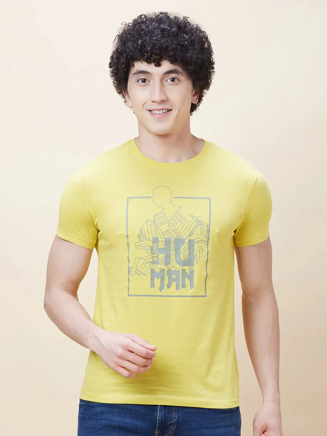 Yellow Regular Fit Men's Short Sleeves T-Shirt by Being Human Clothing
