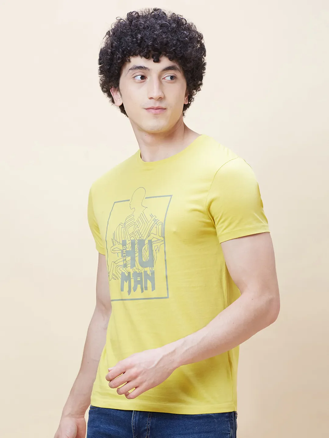 Yellow Regular Fit Men's Short Sleeves T-Shirt by Being Human Clothing - Image 4