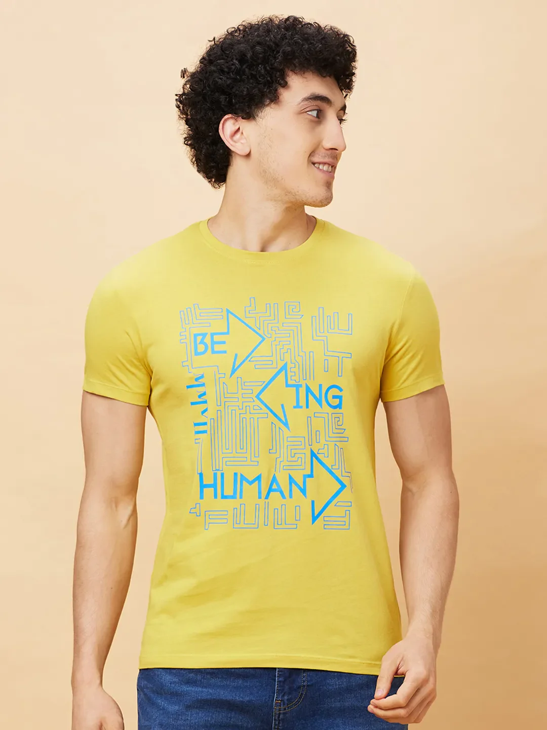 Yellow Regular Fit Men's Short Sleeves T-Shirt by Being Human Clothing