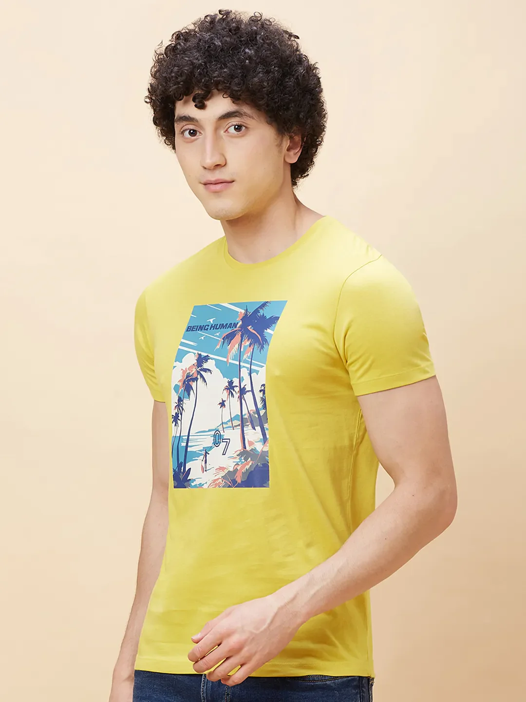 Yellow Regular Fit Men's Short Sleeves T-Shirt by Being Human Clothing - Image 4