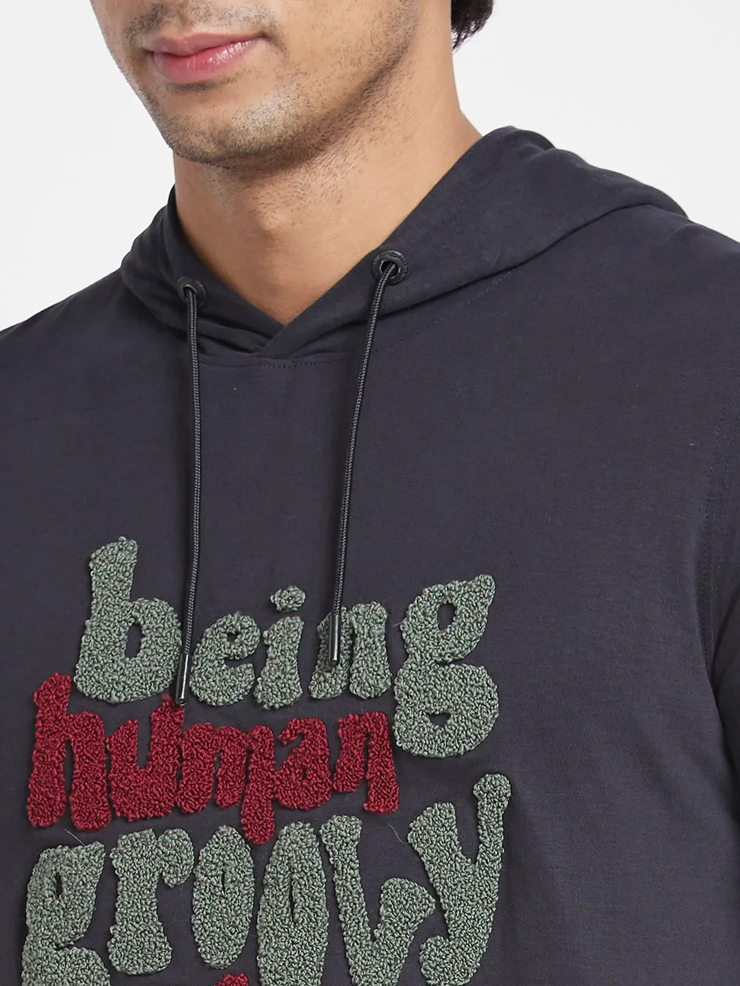 Black Regular Fit Hooded Neck Men's T-Shirt by Being Human Clothing - Image 5