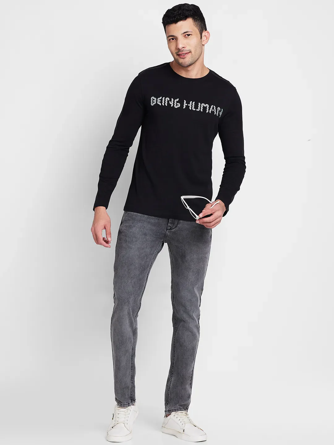 Black Regular Fit Men's Long Sleeves T-Shirt by Being Human Clothing