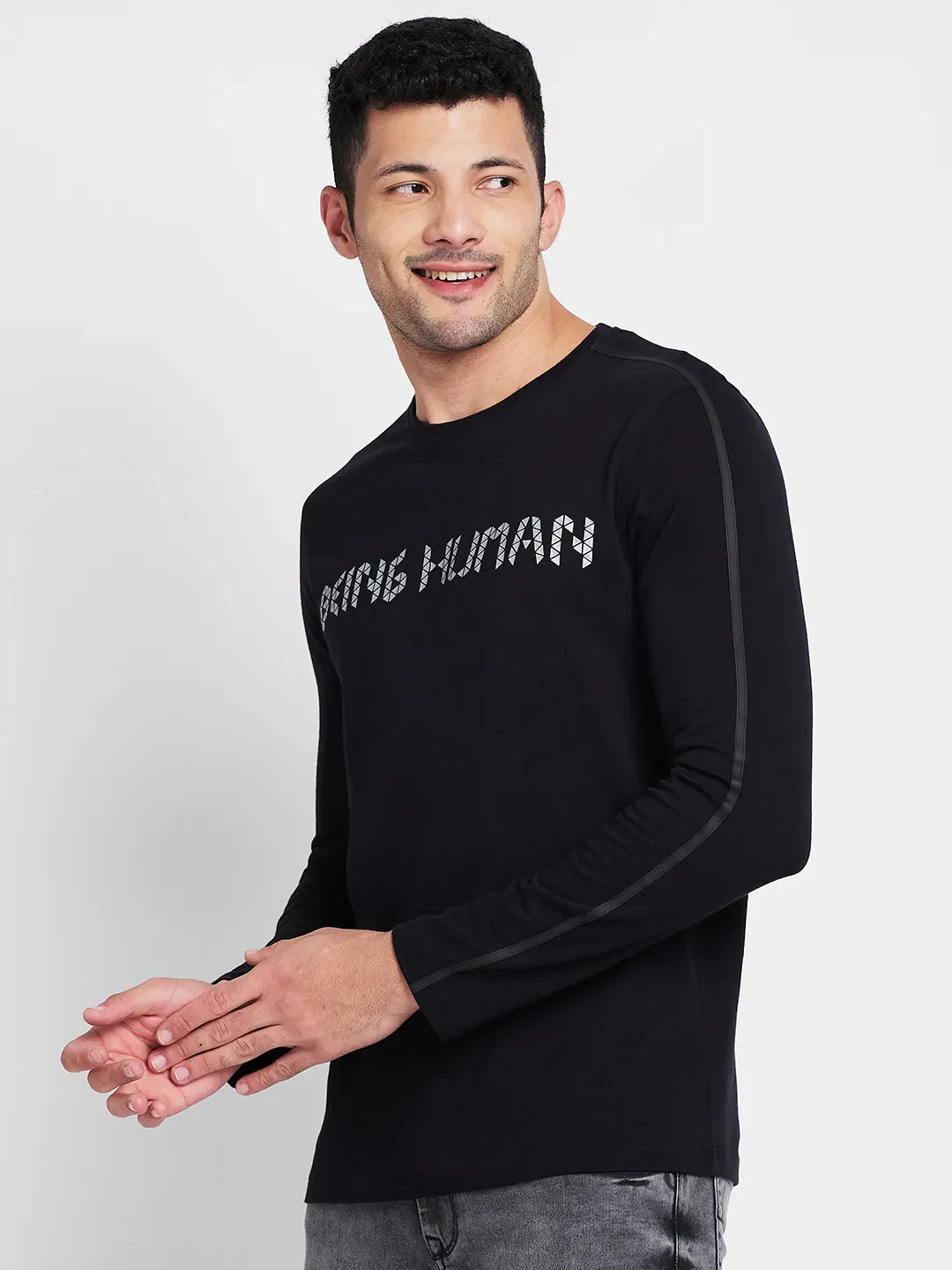 Black Regular Fit Men's Long Sleeves T-Shirt by Being Human Clothing - Image 3