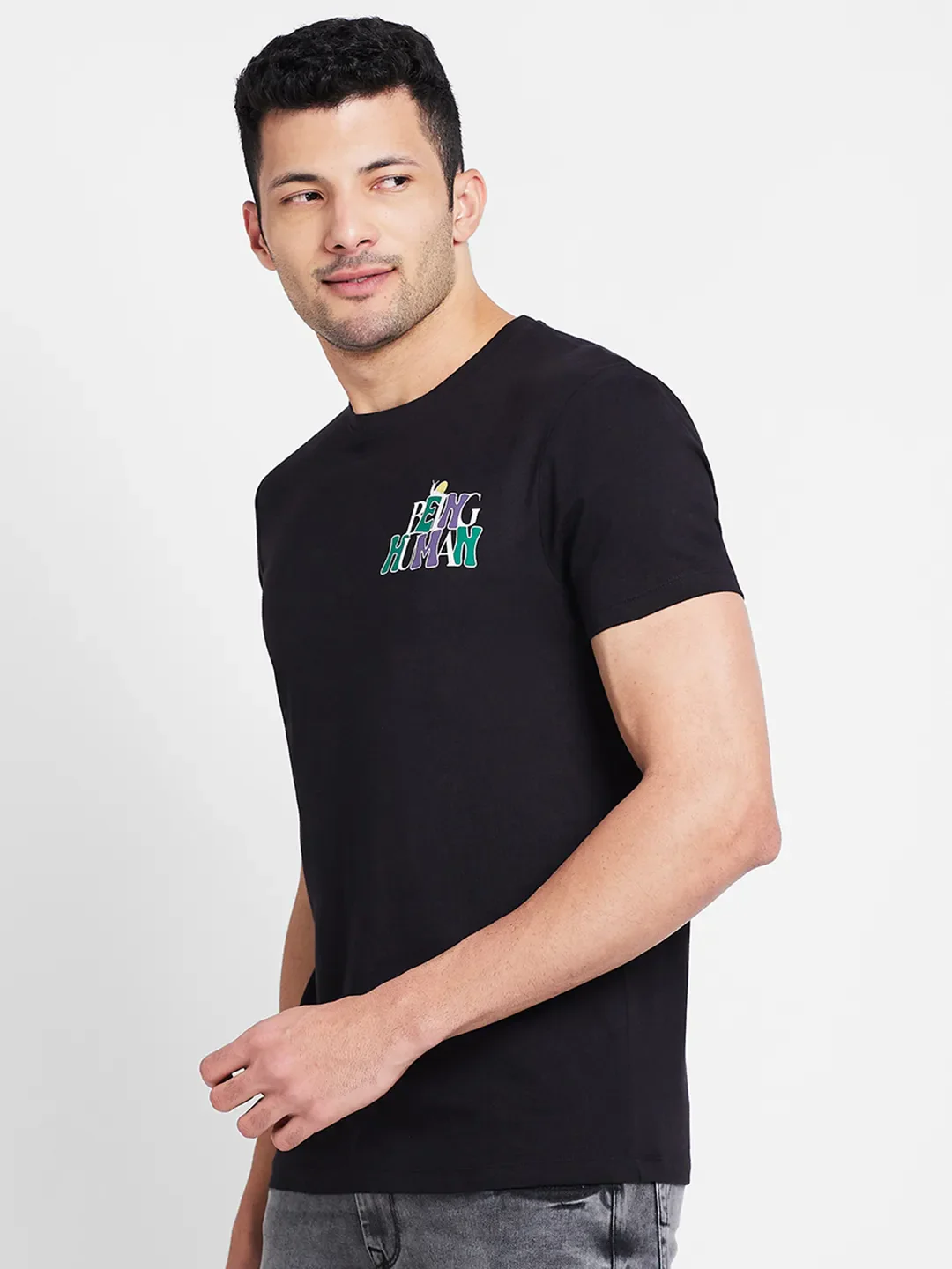 Black Regular Fit Men's Short Sleeves T-Shirt by Being Human Clothing - Image 4