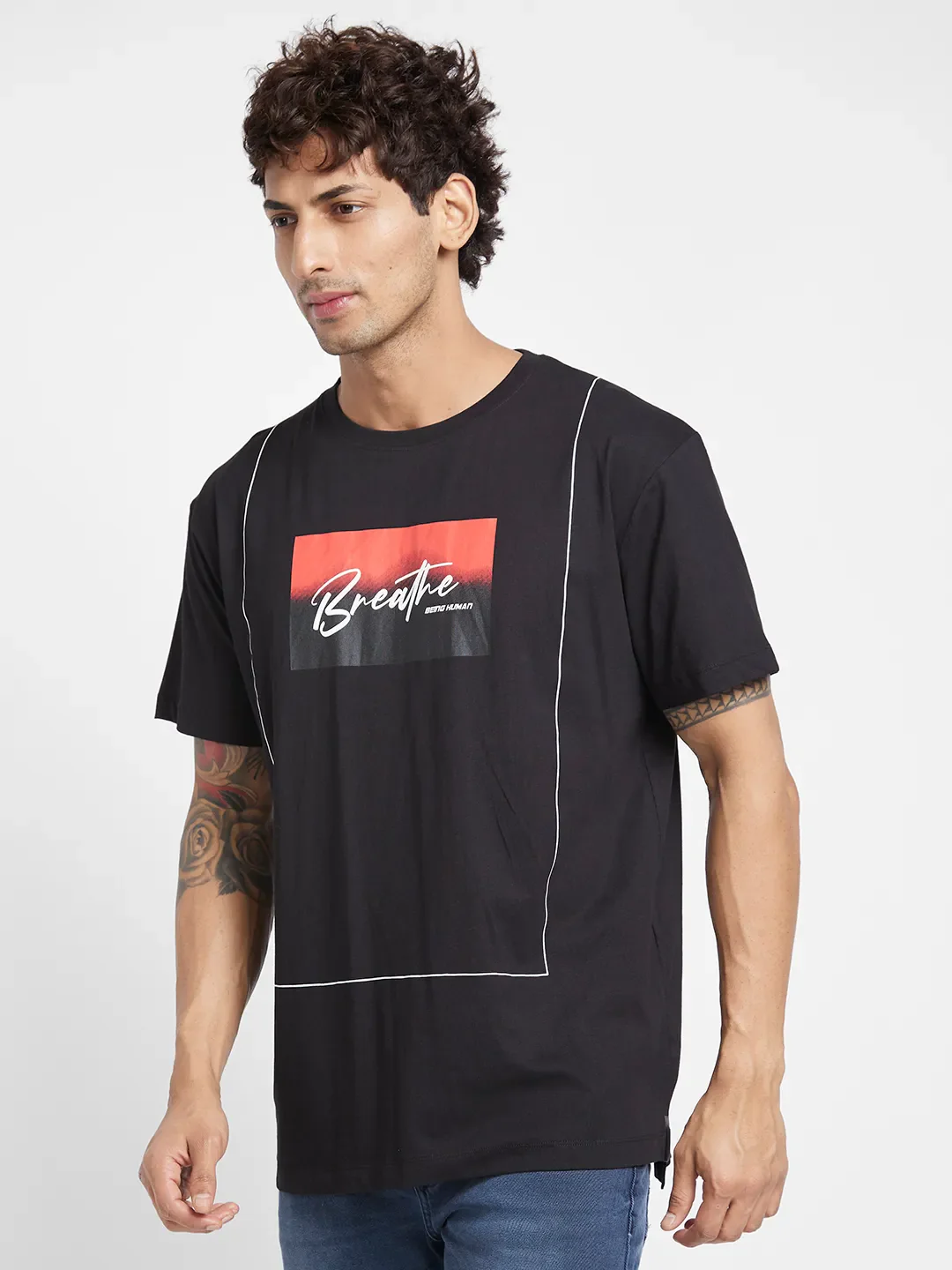 Black Regular Fit Round Neck Men's T-Shirt by Being Human Clothing - Image 3