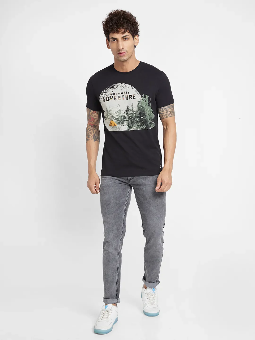 Black Regular Fit Round Neck Men's T-Shirt by Being Human Clothing - Image 2