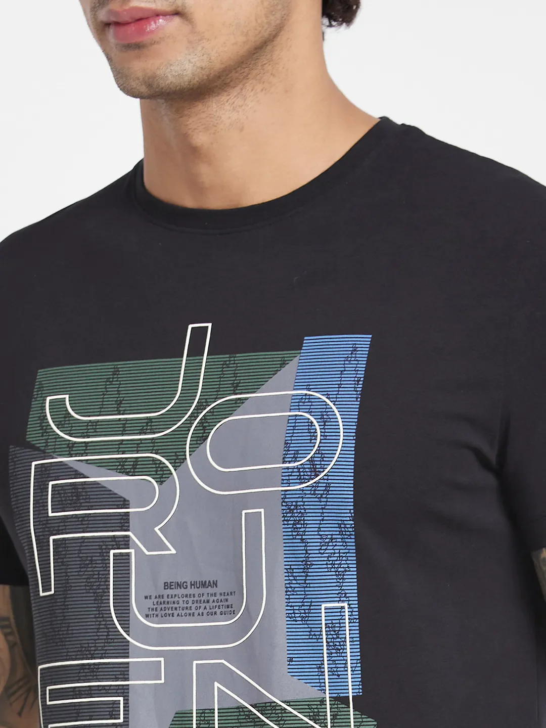 Black Regular Fit Round Neck Men's T-Shirt by Being Human Clothing - Image 5