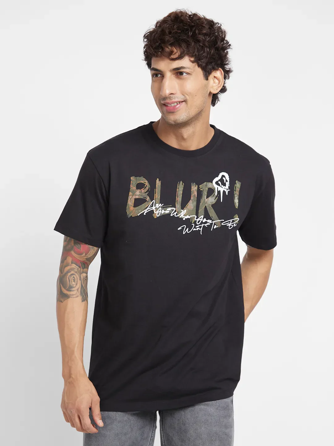Black Regular Fit Men's Short Sleeves T-Shirt by Being Human Clothing