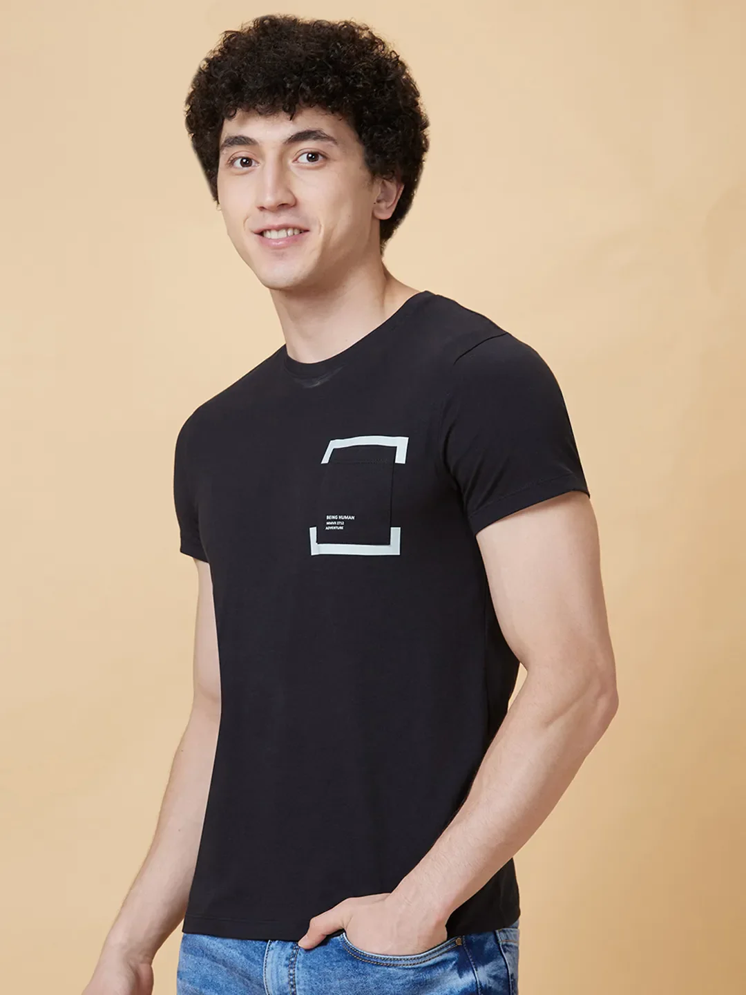 Black Regular Fit Men's Short Sleeves T-Shirt by Being Human Clothing - Image 4
