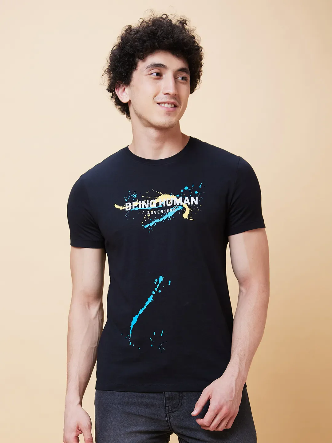 Black Regular Fit Men's Short Sleeves T-Shirt by Being Human Clothing