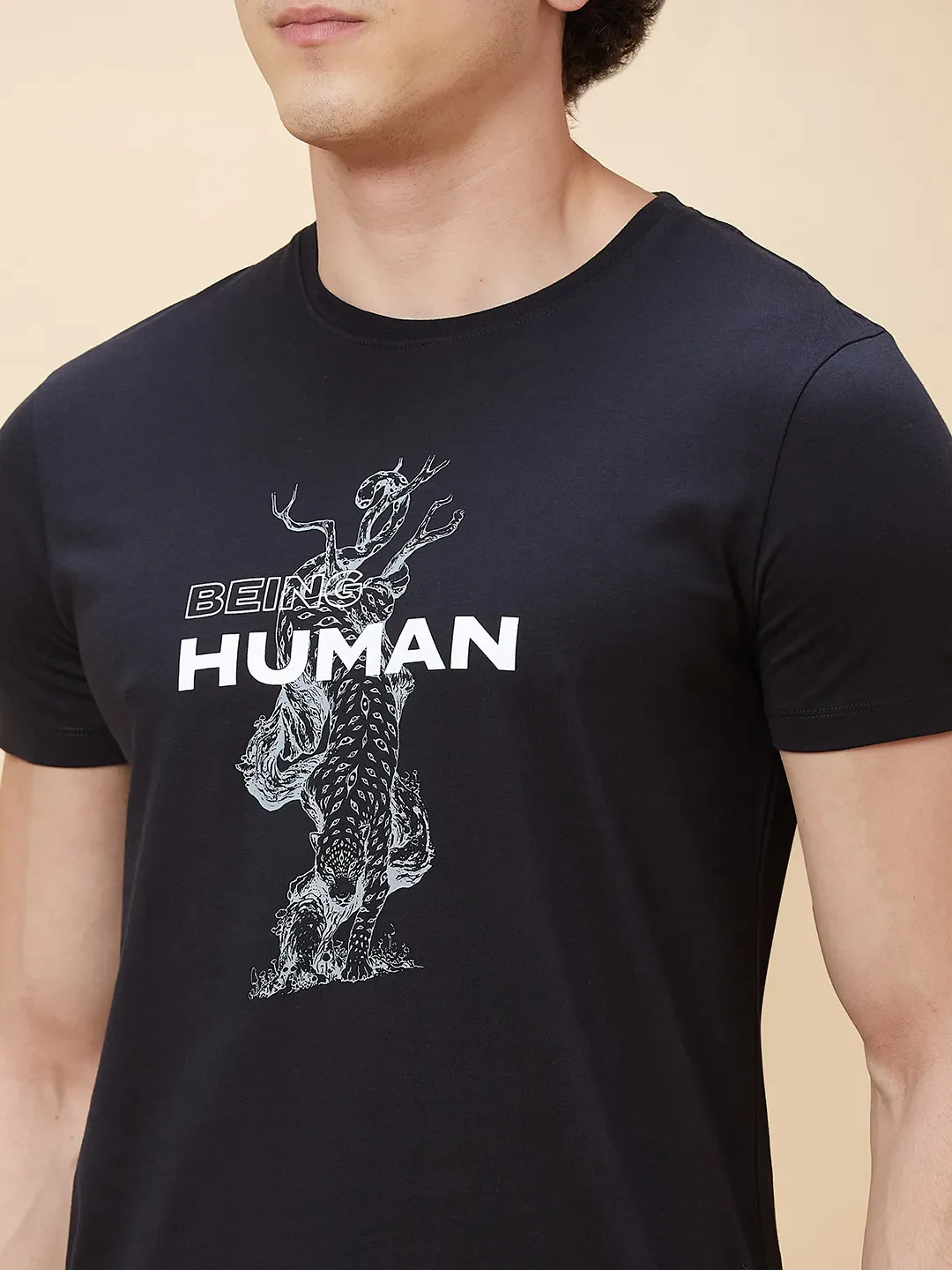 Black Regular Fit Men's Short Sleeves T-Shirt by Being Human Clothing - Image 5