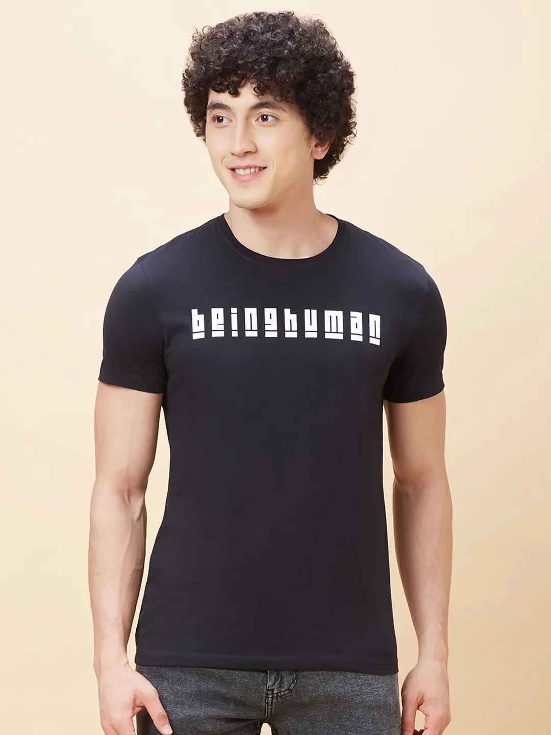 Black Regular Fit Men's Short Sleeves T-Shirt by Being Human Clothing