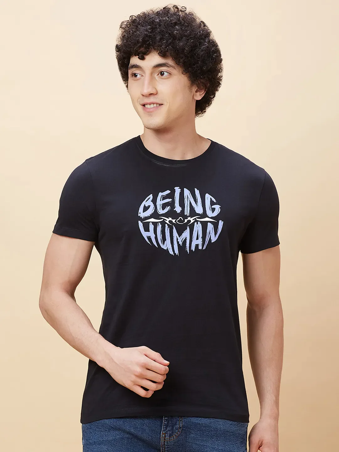 Black Regular Fit Men's Short Sleeves T-Shirt by Being Human Clothing