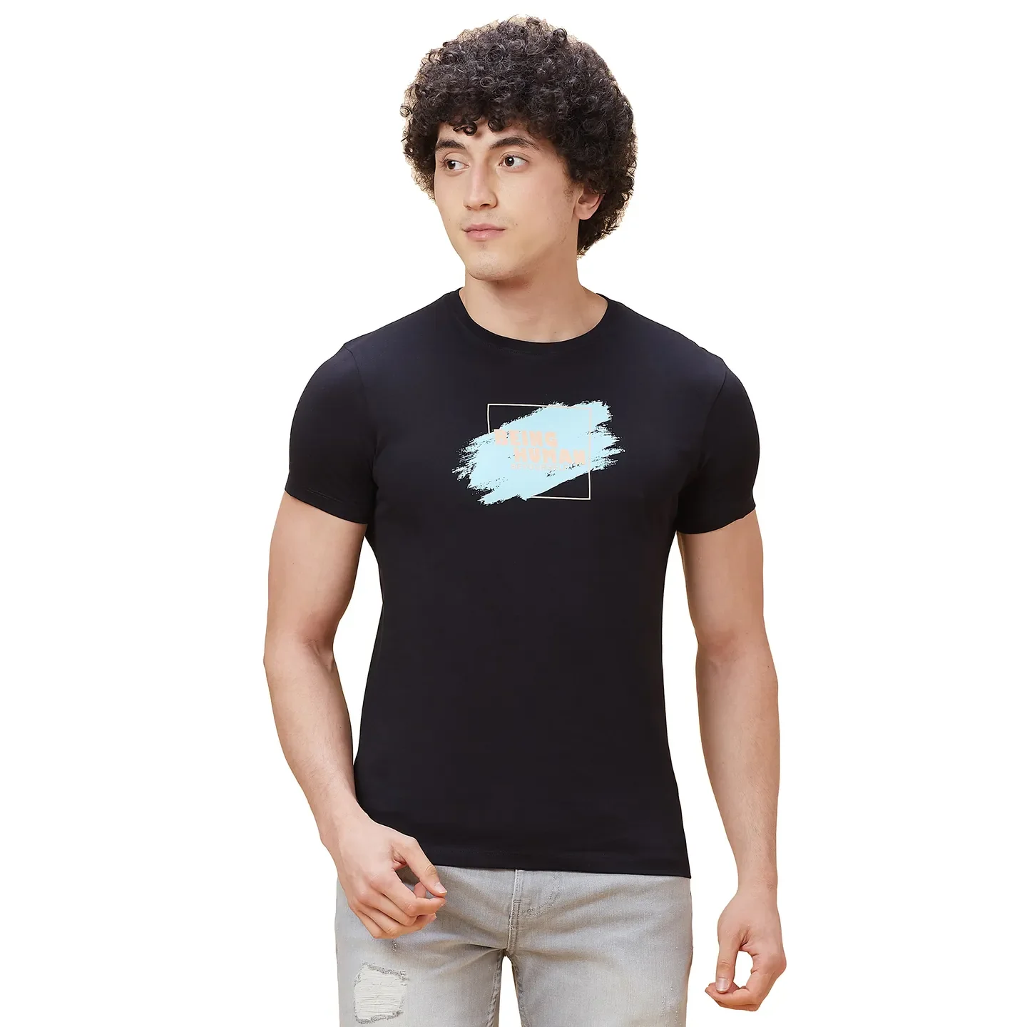 Black Regular Fit Men's Short Sleeves T-Shirt by Being Human Clothing