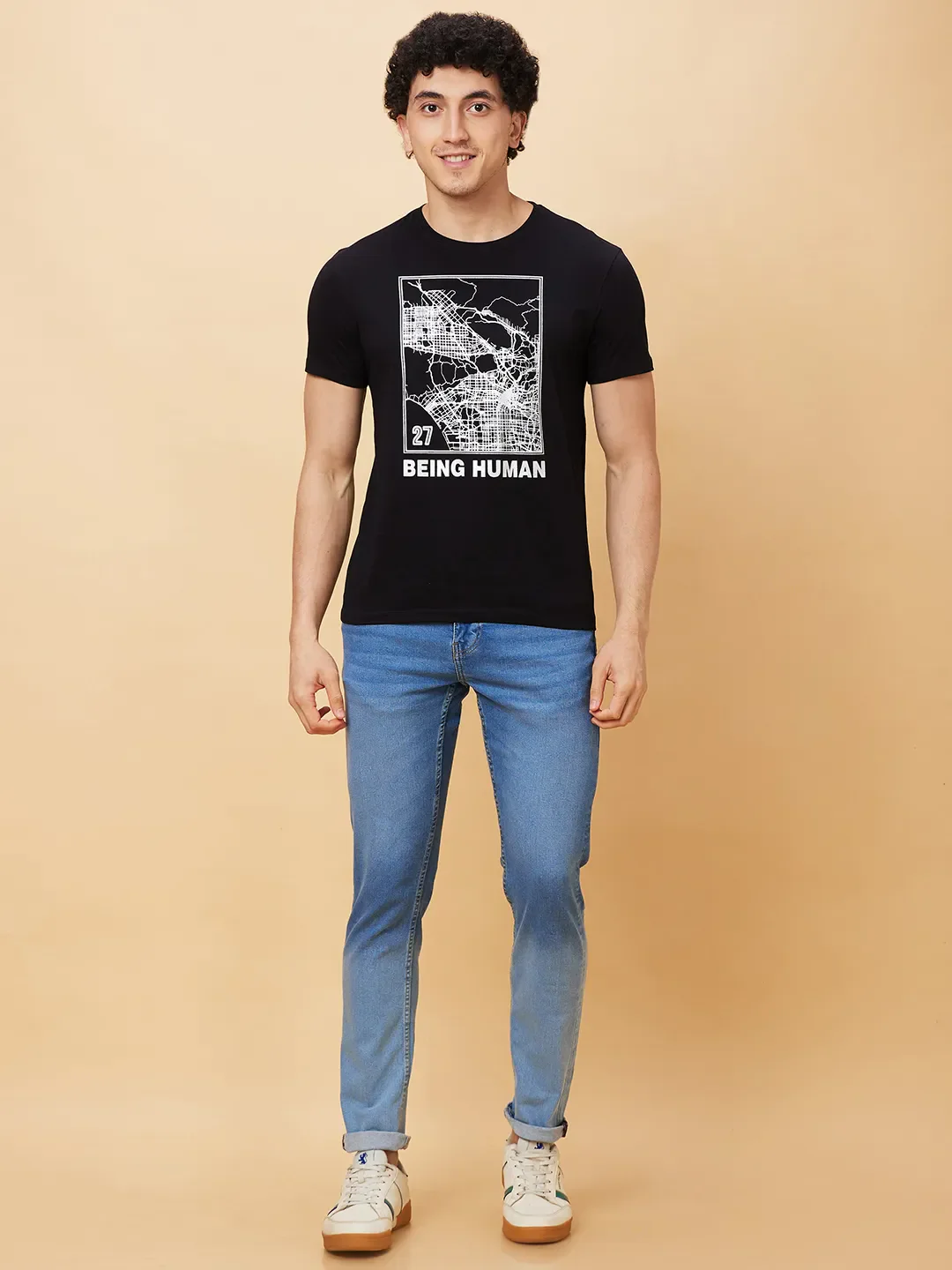 Black Regular Fit Men's Short Sleeves T-Shirt by Being Human Clothing - Image 2