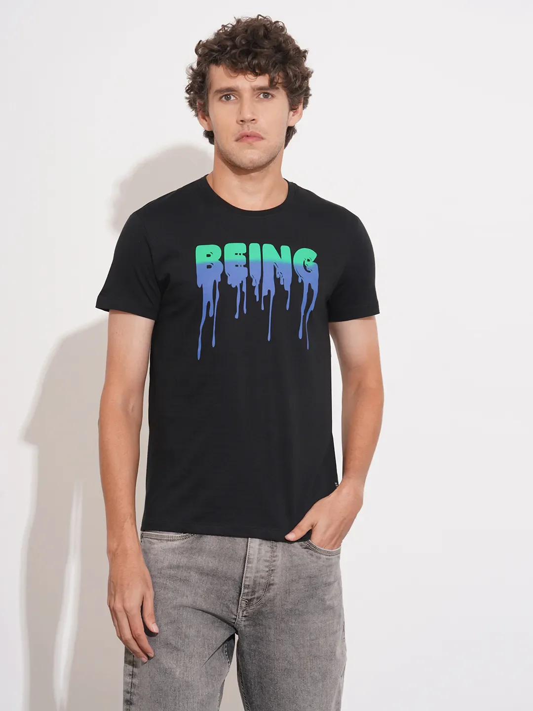 Black Regular Fit Men's Short Sleeves T-Shirt by Being Human Clothing