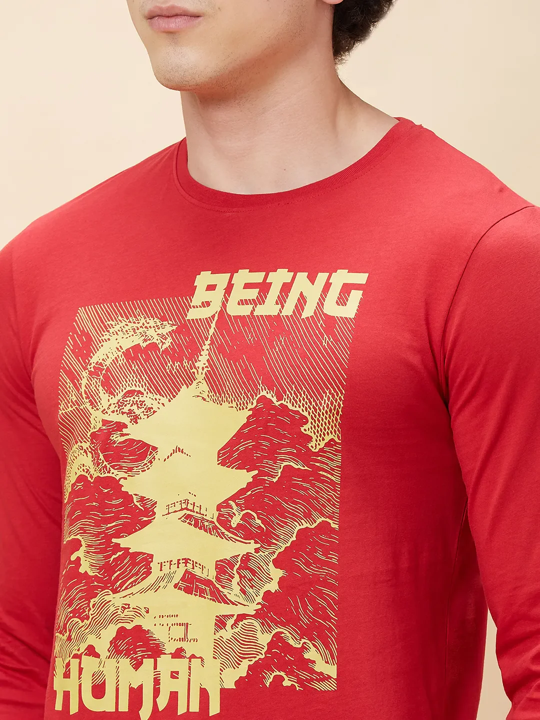 Red Regular Fit Men's Long Sleeves T-Shirt by Being Human Clothing - Image 2