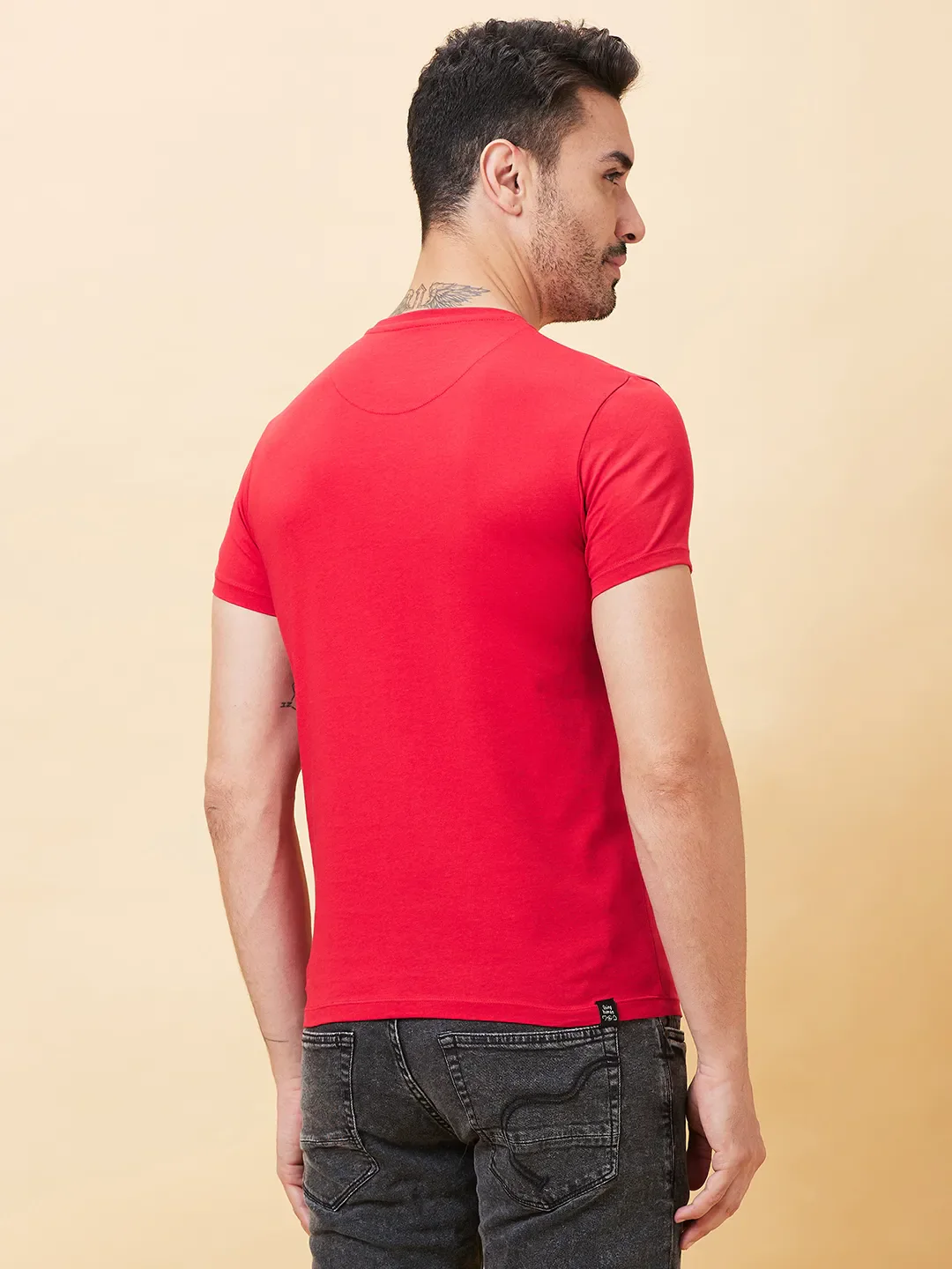 Red Regular Fit Men's Short Sleeves T-Shirt by Being Human Clothing - Image 3