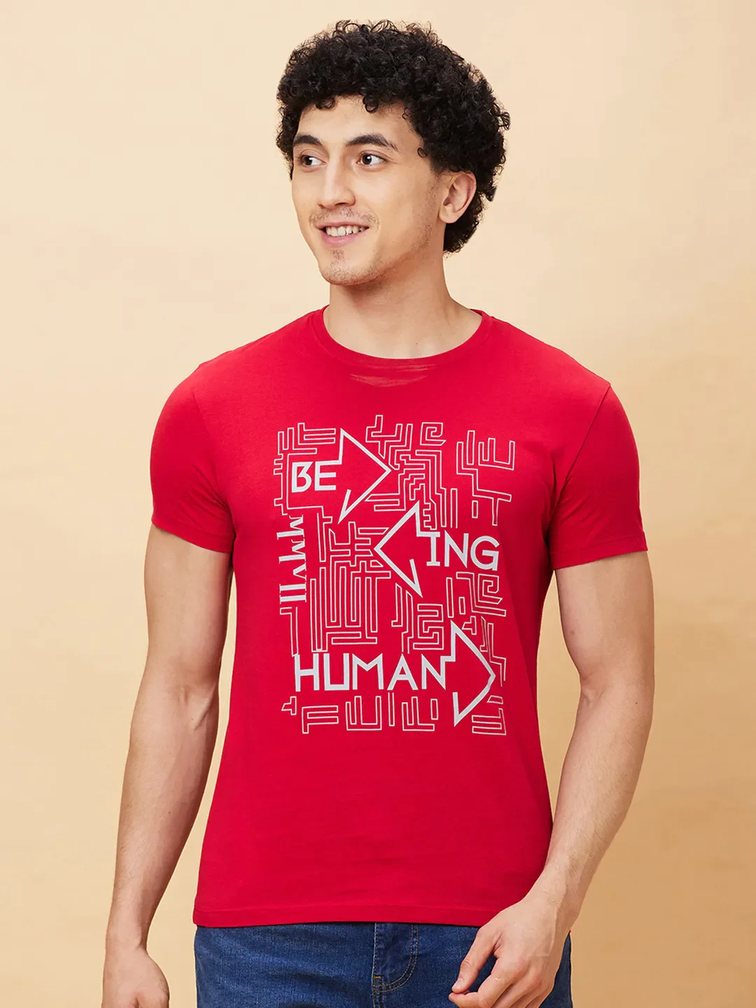Red Regular Fit Men's Short Sleeves T-Shirt by Being Human Clothing