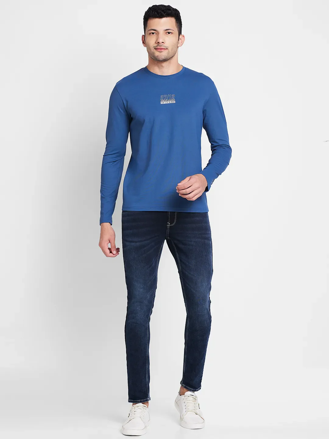 Blue Regular Fit Round Neck Men's T-Shirt by Being Human Clothing - Image 4