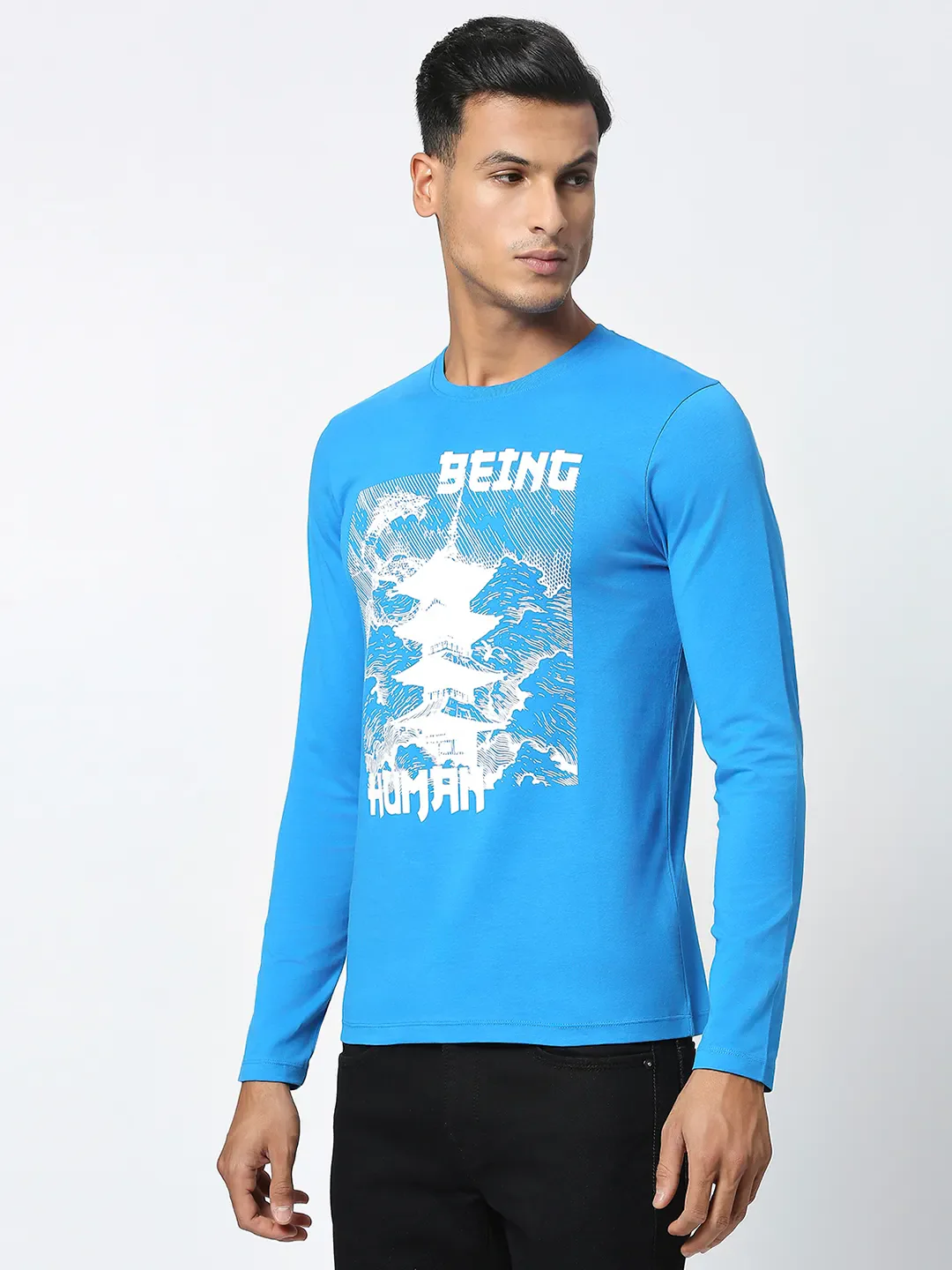 Blue Regular Fit Men's Long Sleeves T-Shirt by Being Human Clothing - Image 5