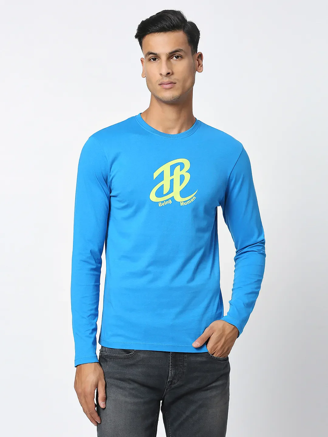 Blue Regular Fit Men's Long Sleeves T-Shirt by Being Human Clothing - Image 6