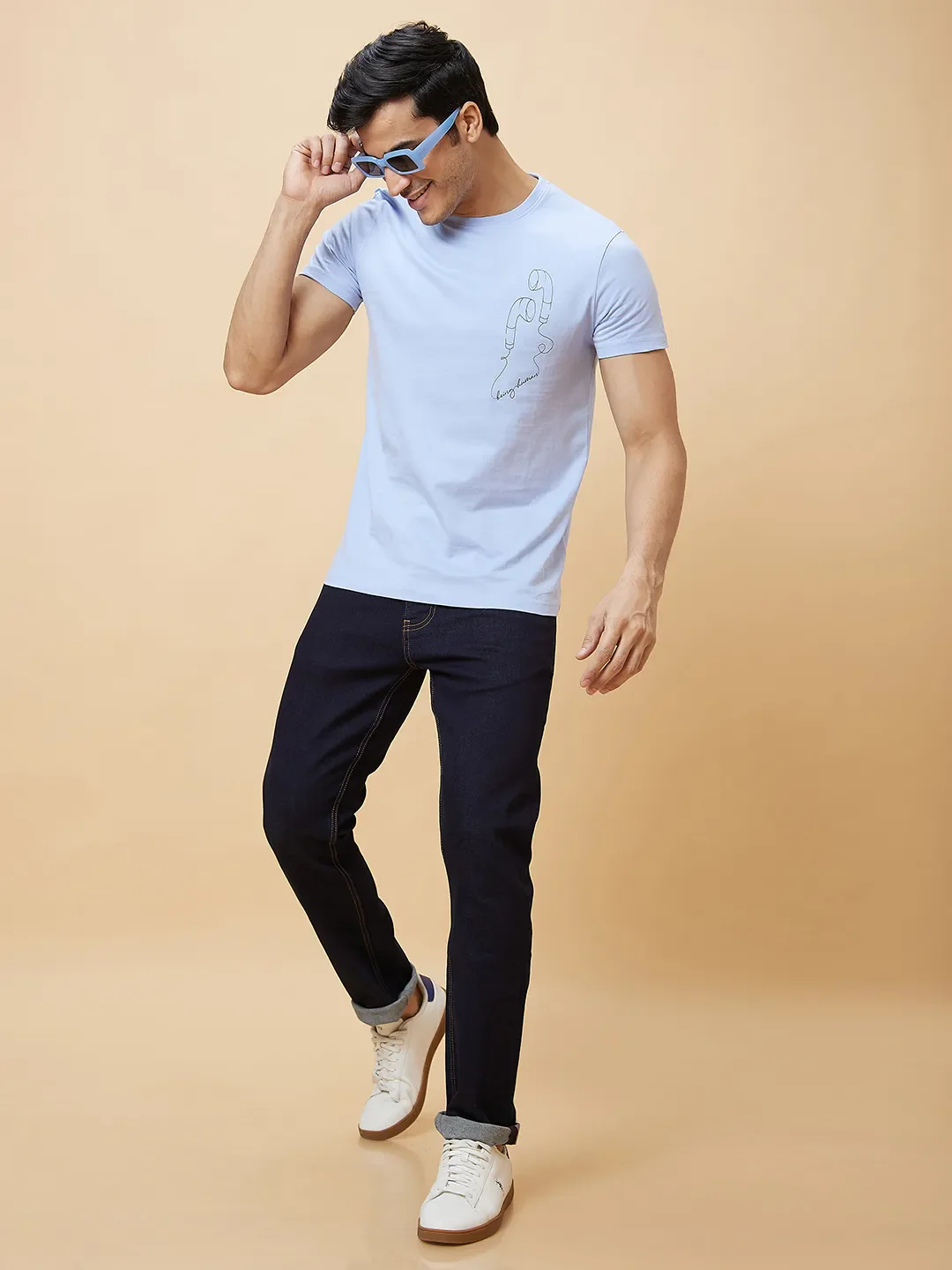 Blue Regular Fit Men's Short Sleeves T-Shirt by Being Human Clothing - Image 6