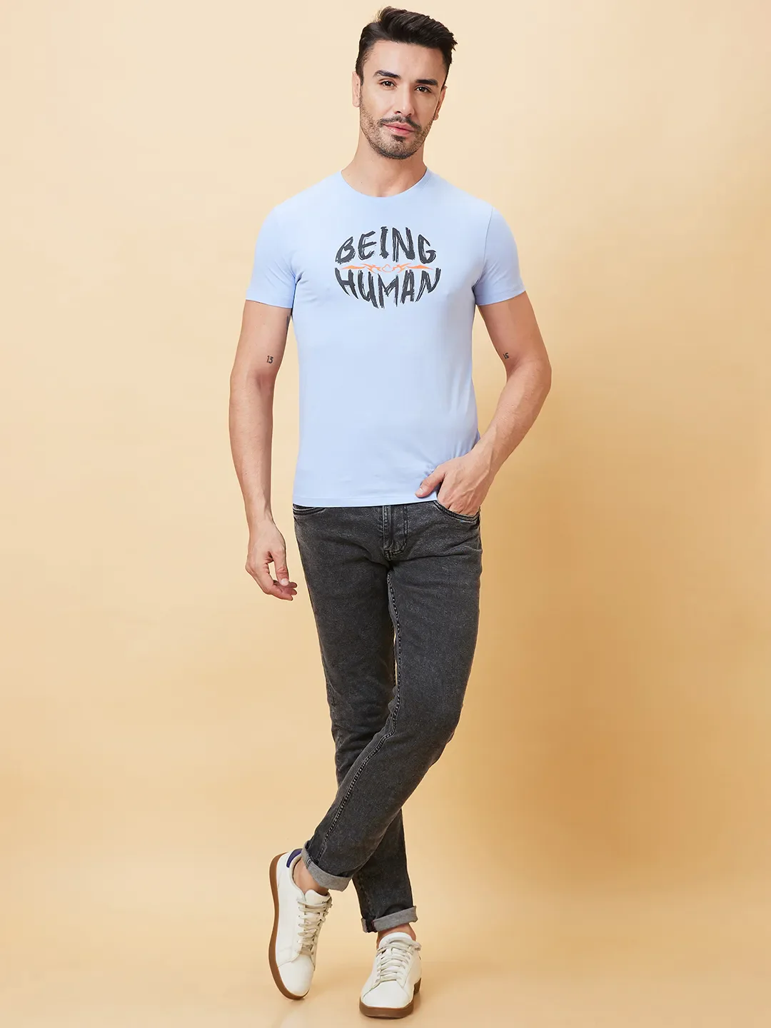 Blue Regular Fit Men's Short Sleeves T-Shirt by Being Human Clothing - Image 2