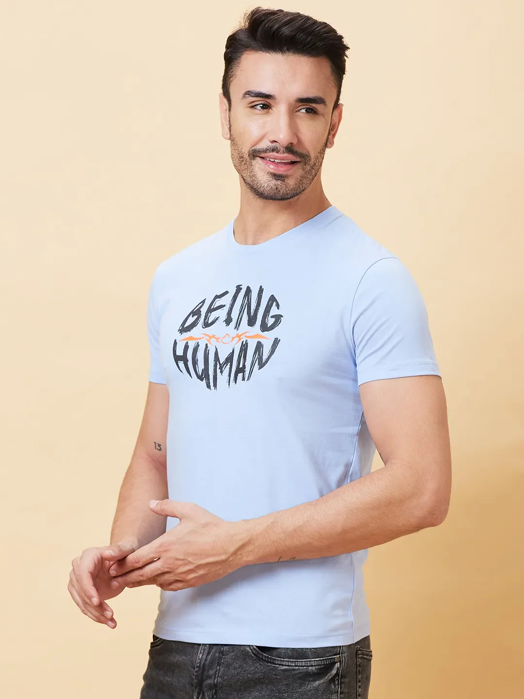 Blue Regular Fit Men's Short Sleeves T-Shirt by Being Human Clothing - Image 4