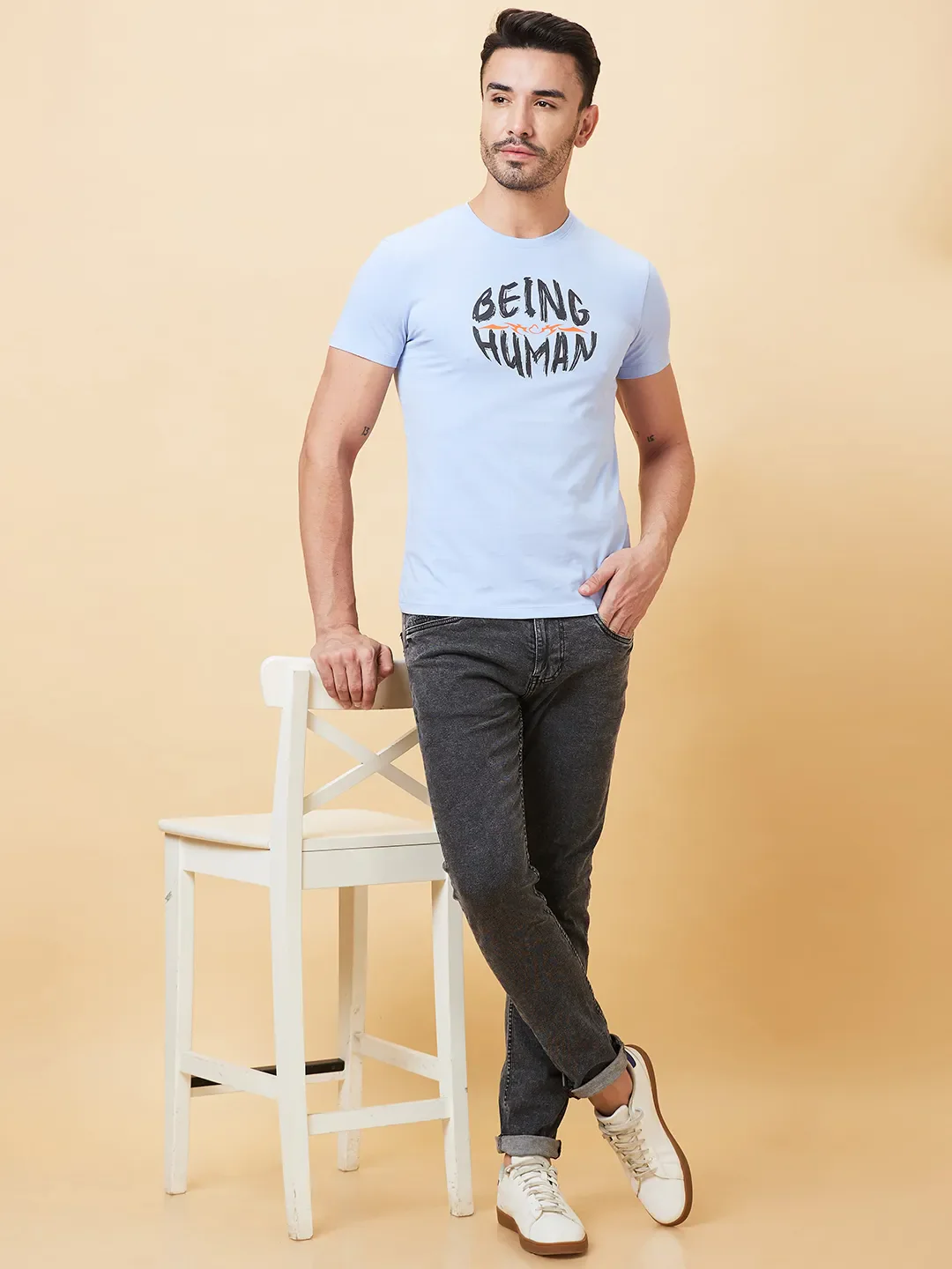 Blue Regular Fit Men's Short Sleeves T-Shirt by Being Human Clothing - Image 6