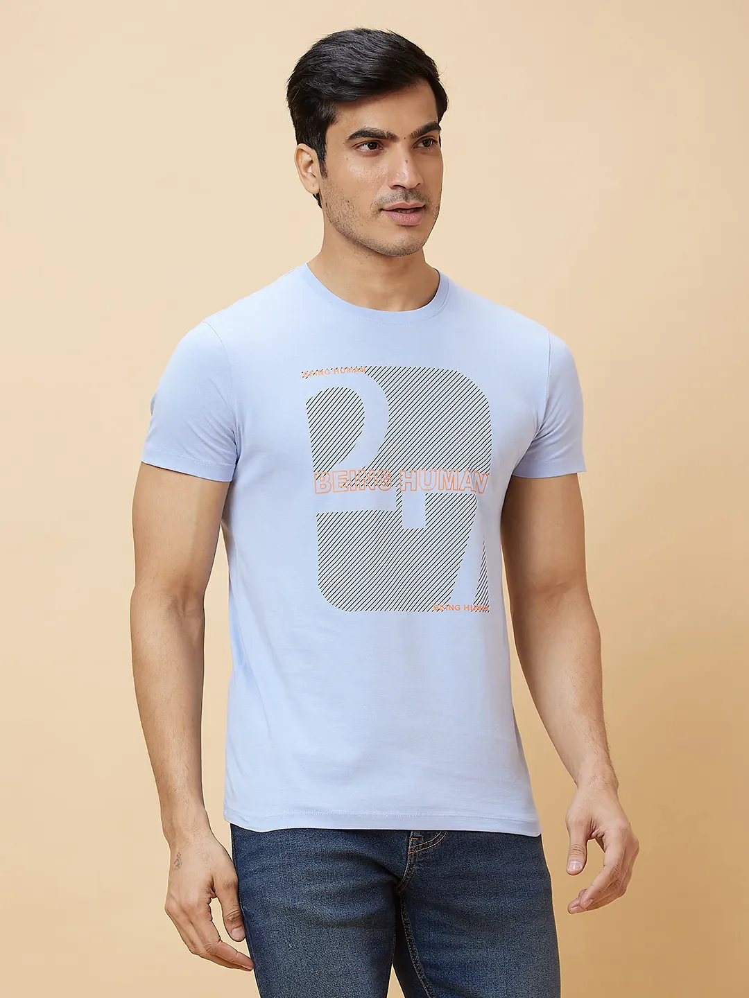 Blue Regular Fit Men's Short Sleeves T-Shirt by Being Human Clothing - Image 3