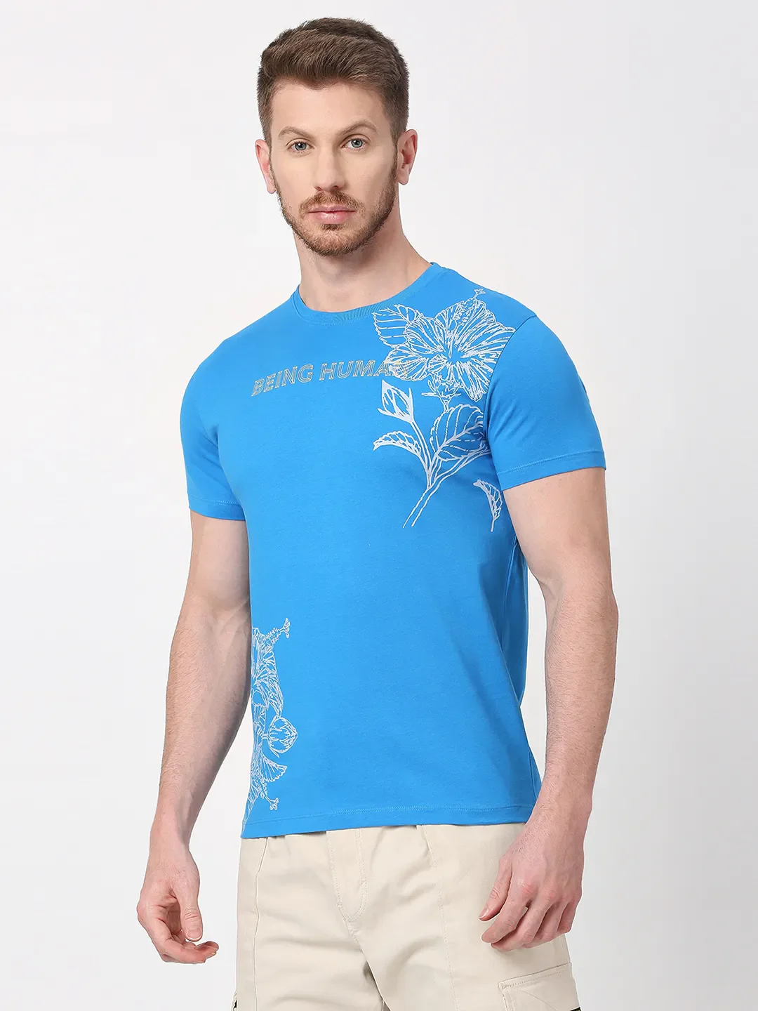 Blue Regular Fit Round Neck Men's T-Shirt by Being Human Clothing - Image 2