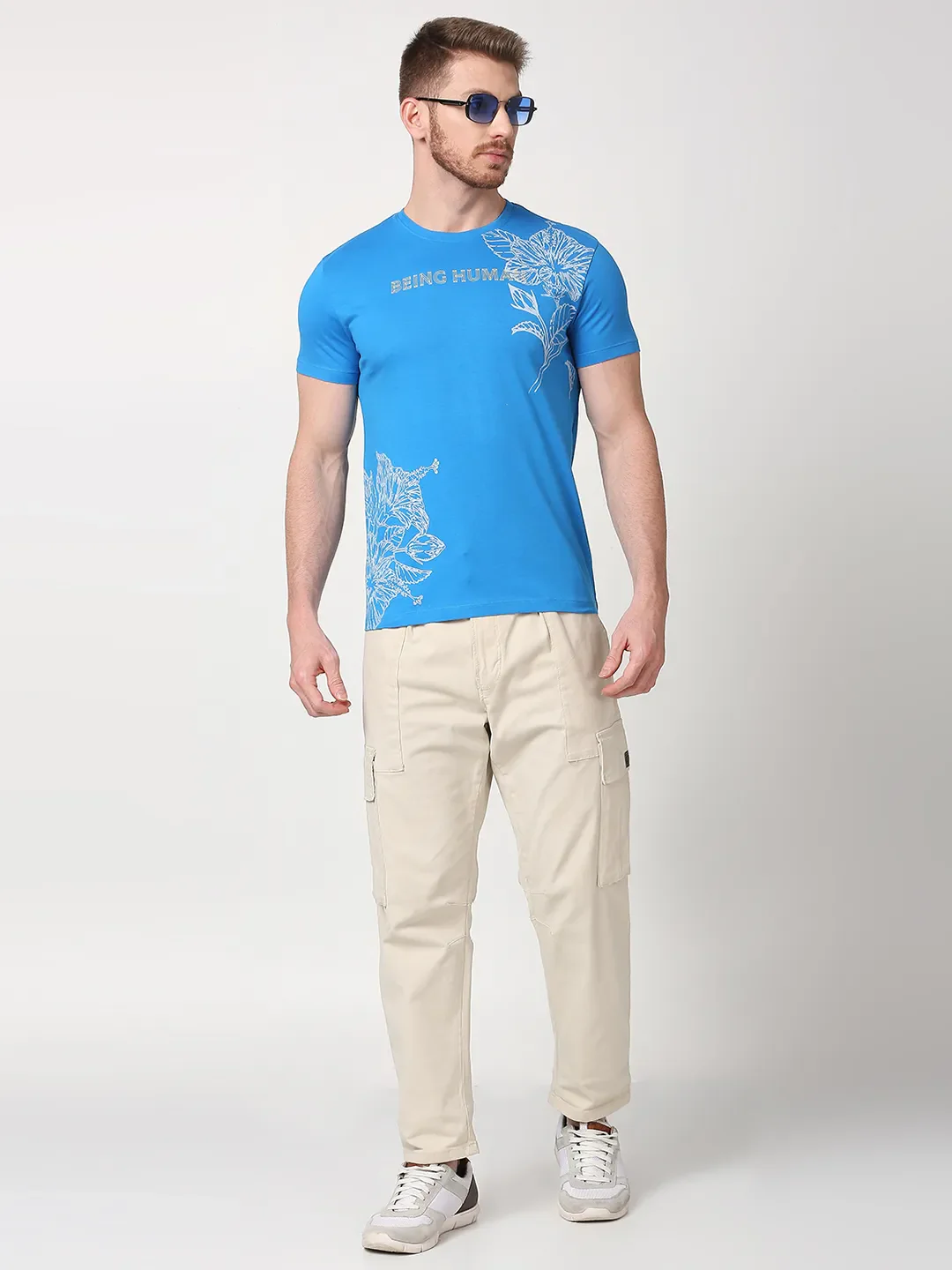 Blue Regular Fit Round Neck Men's T-Shirt by Being Human Clothing - Image 6