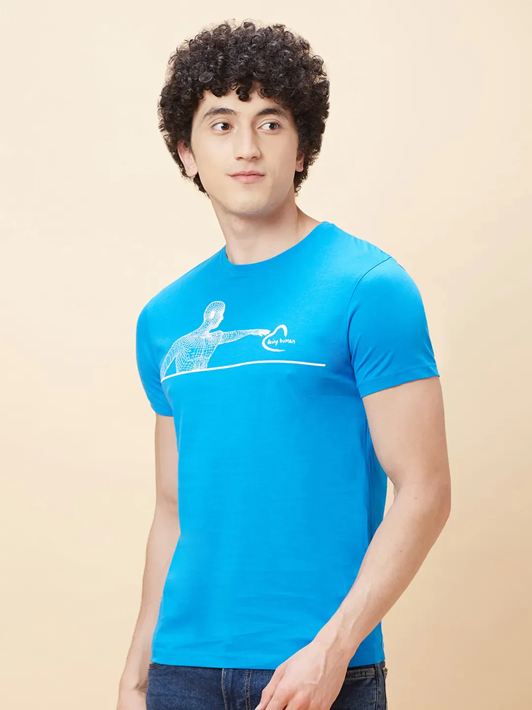Blue Regular Fit Men's Short Sleeves T-Shirt by Being Human Clothing - Image 4