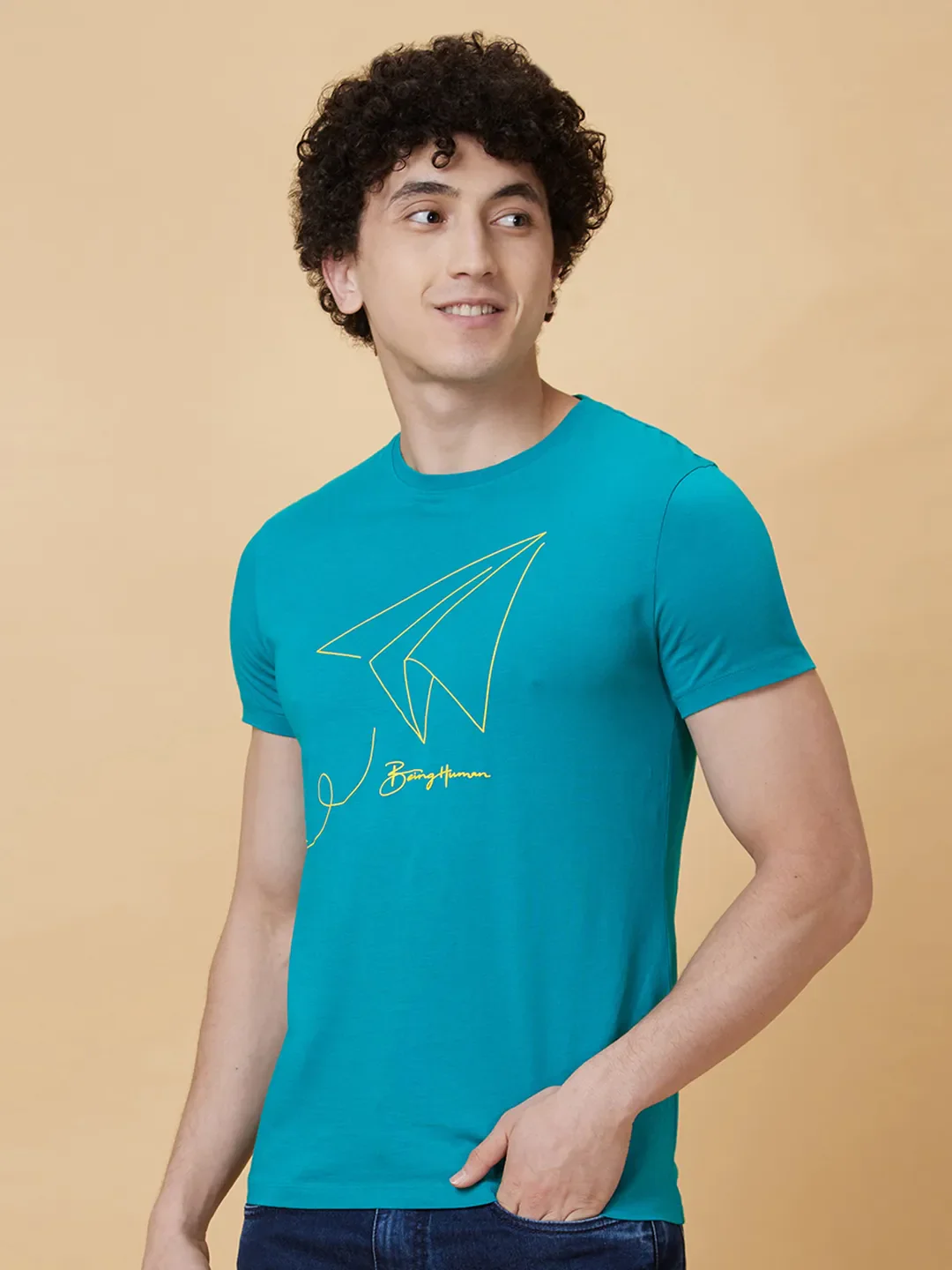 Blue Regular Fit Men's Short Sleeves T-Shirt by Being Human Clothing - Image 3