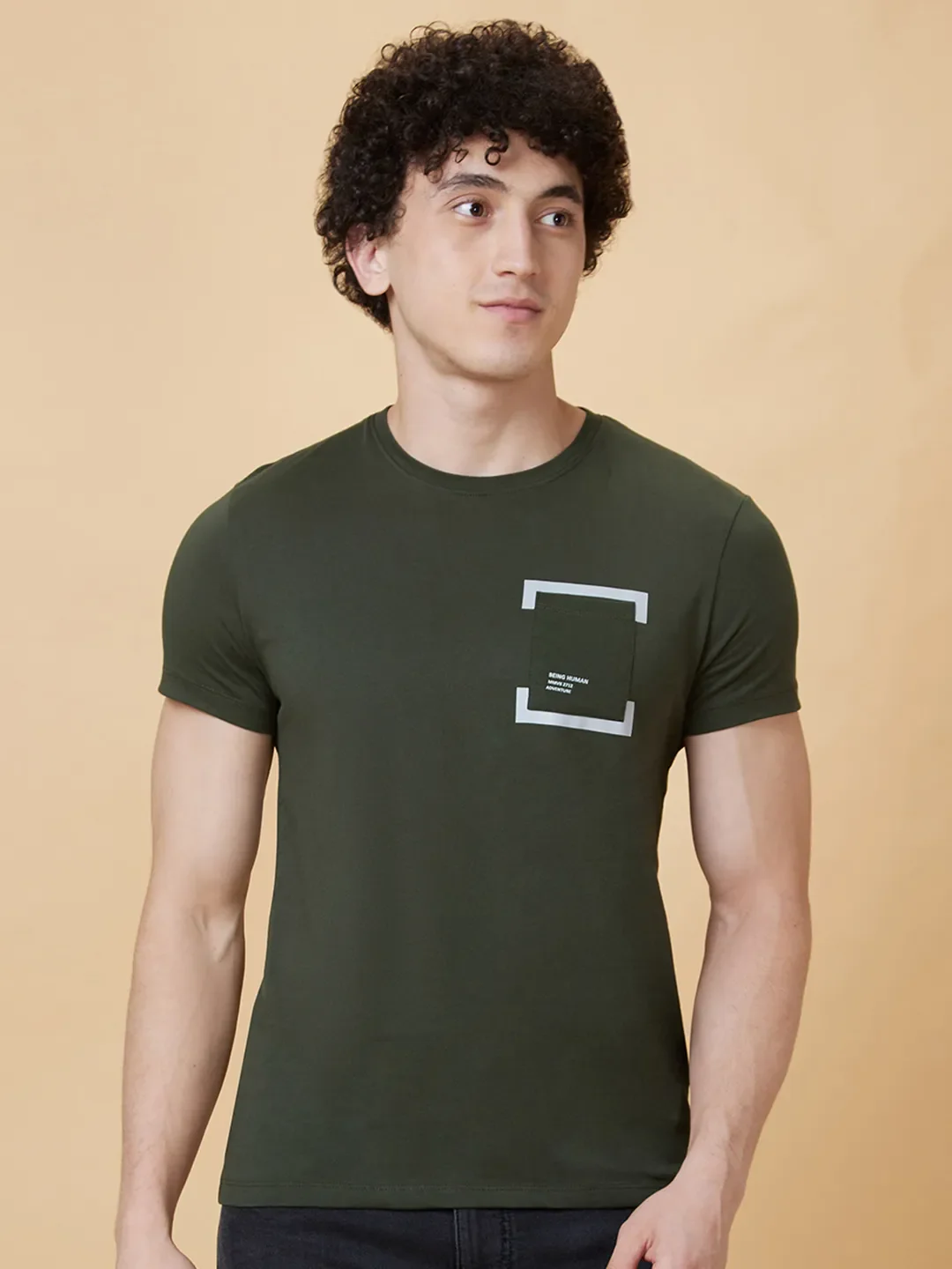 Green Regular Fit Men's Short Sleeves T-Shirt by Being Human Clothing