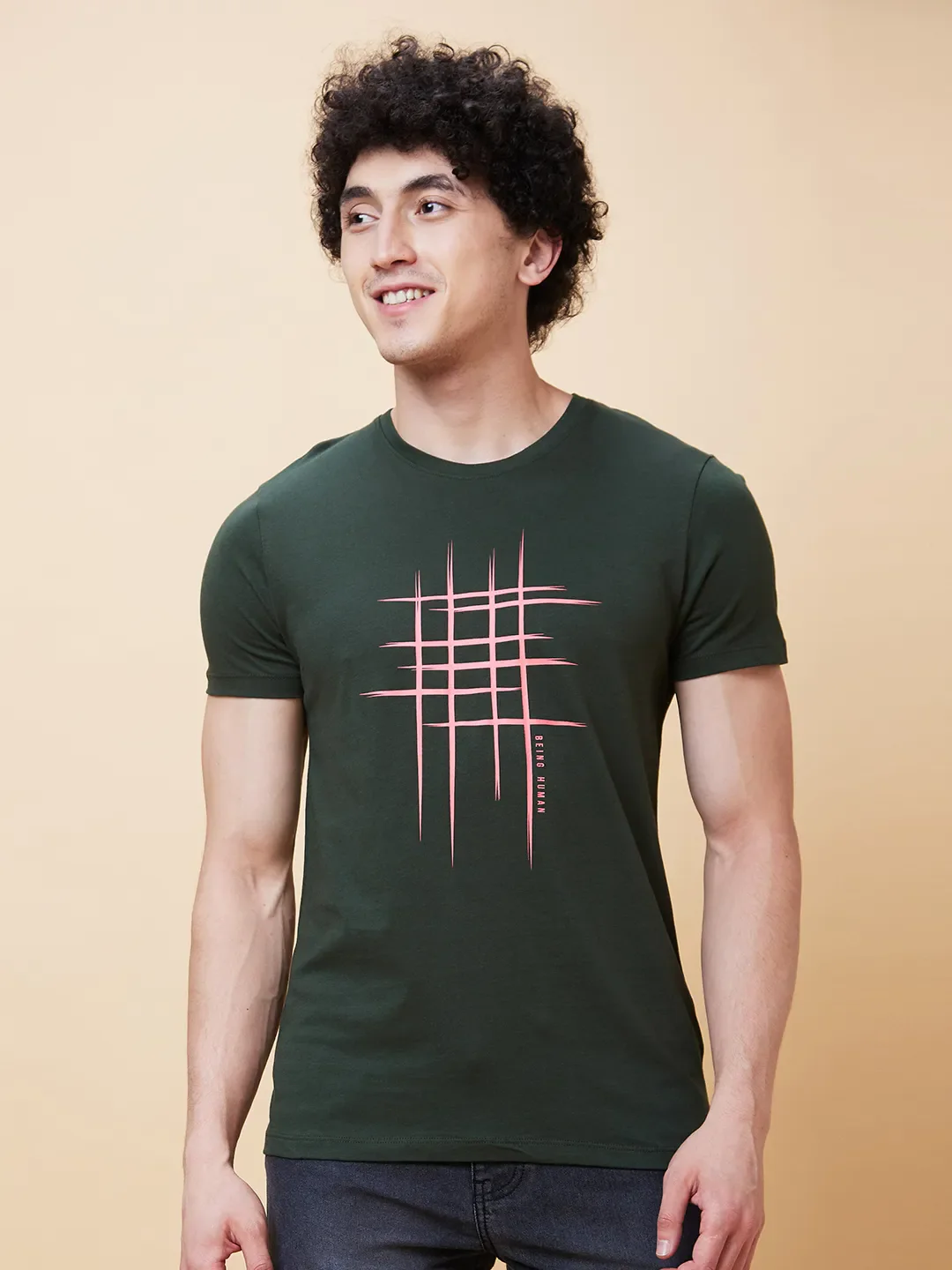 Green Regular Fit Men's Short Sleeves T-Shirt by Being Human Clothing