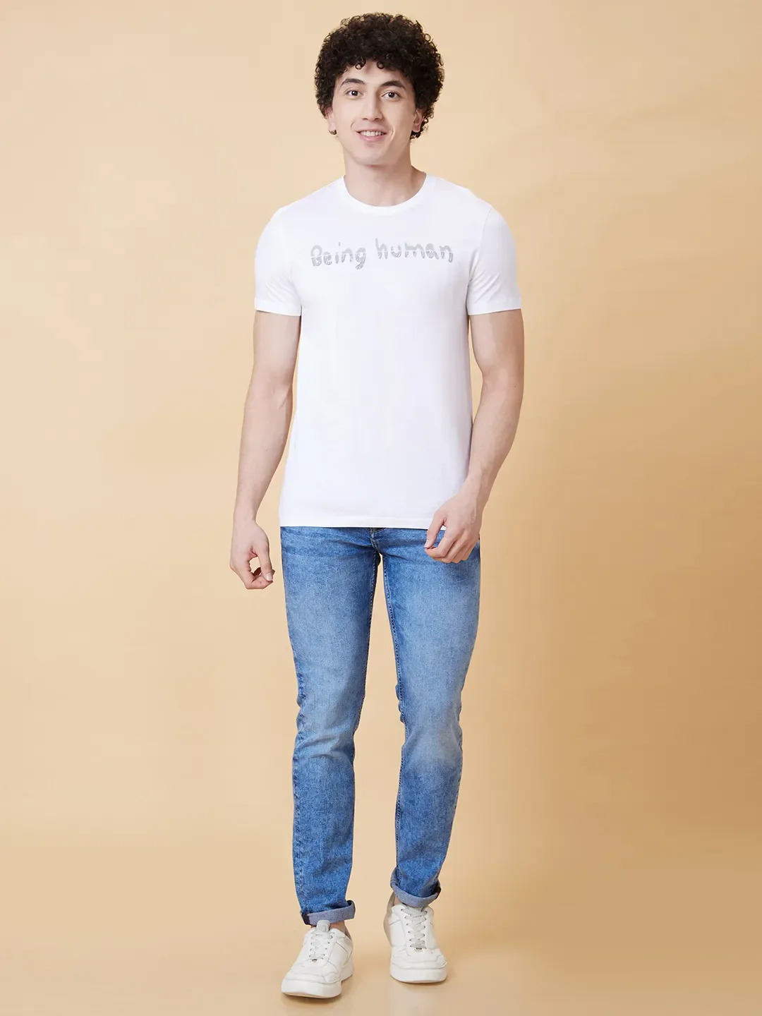 White Regular Fit Men's Short Sleeves T-Shirt by Being Human Clothing