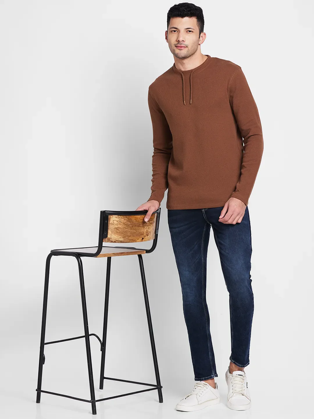 Brown Regular Fit Men's Long Sleeves T-Shirt by Being Human Clothing