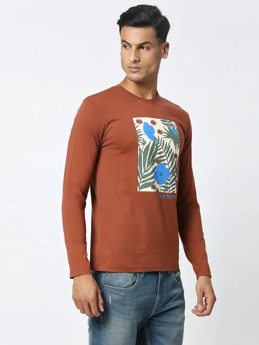 Brown Regular Fit Men's Long Sleeves T-Shirt by Being Human Clothing - Image 3