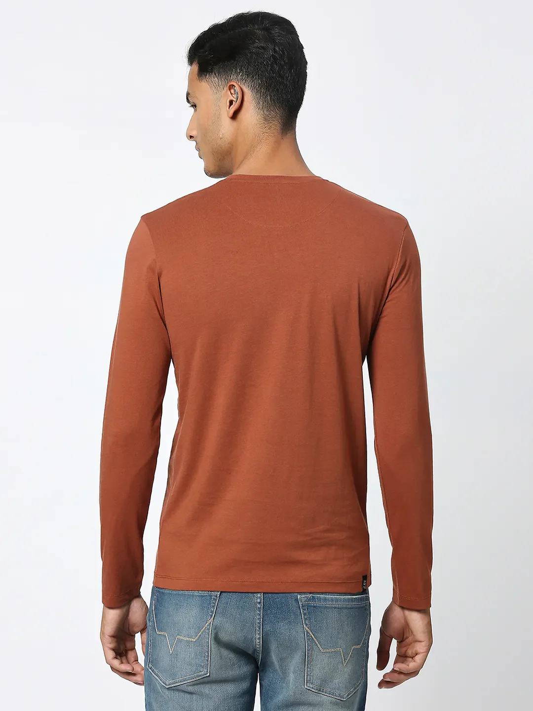 Brown Regular Fit Men's Long Sleeves T-Shirt by Being Human Clothing - Image 4