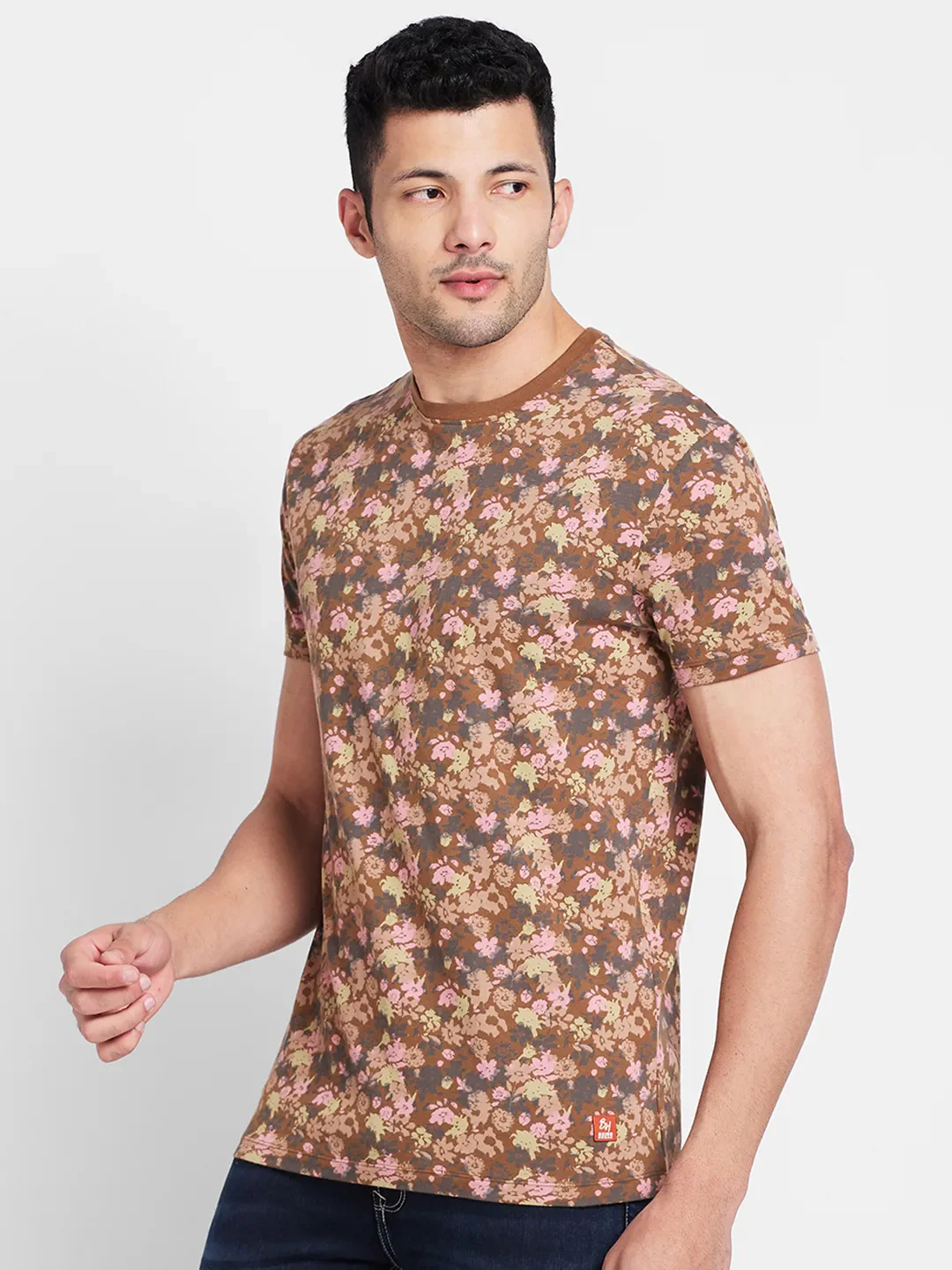 Brown Regular Fit Round Neck Men's T-Shirt by Being Human Clothing - Image 4